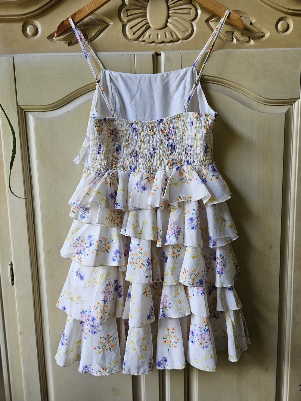SHEIN Light Yellow Floral Ruffled Summer Dress with Purple & Yellow Blossoms - Picture 4 of 5